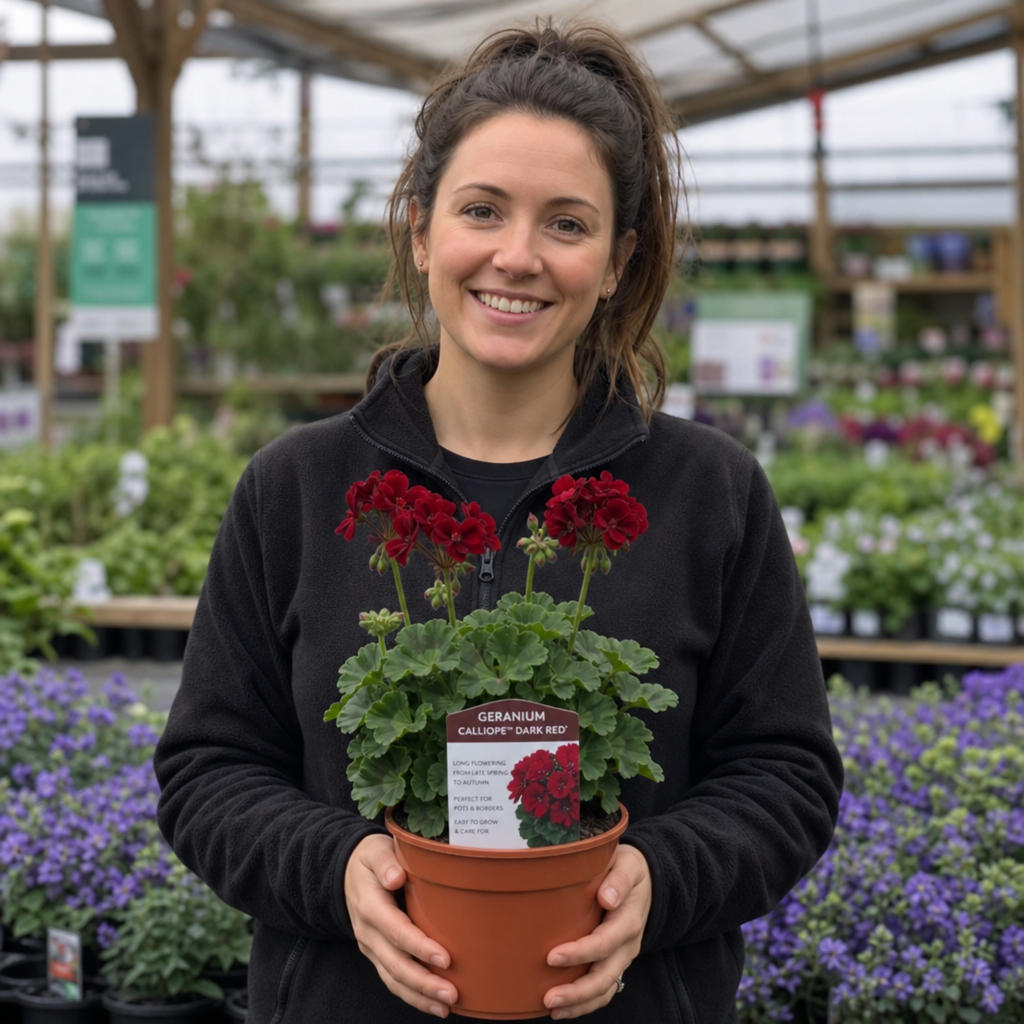 1 Large Plant - Geranium Calliope Dark Red, Outdoor Garden Ready, 2L Pot